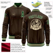 Load image into Gallery viewer, Custom Brown Green-Cream Bomber Varsity Letterman Zipper Jacket
