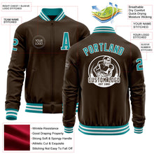 Load image into Gallery viewer, Custom Brown Teal-White Bomber Varsity Letterman Zipper Jacket
