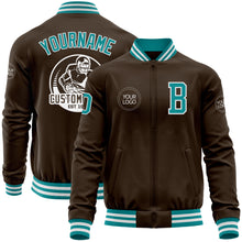 Load image into Gallery viewer, Custom Brown Teal-White Bomber Varsity Letterman Zipper Jacket
