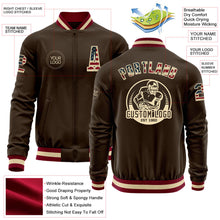 Load image into Gallery viewer, Custom Brown Vintage USA Flag Cream-Maroon Bomber Varsity Letterman Zipper Jacket
