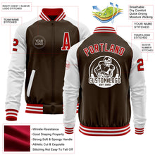 Load image into Gallery viewer, Custom Brown Red-White Bomber Varsity Letterman Two Tone Zipper Jacket
