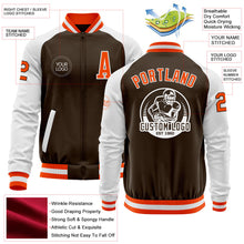 Load image into Gallery viewer, Custom Brown Orange-White Bomber Varsity Letterman Two Tone Zipper Jacket
