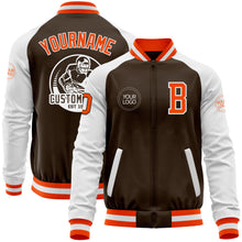 Load image into Gallery viewer, Custom Brown Orange-White Bomber Varsity Letterman Two Tone Zipper Jacket
