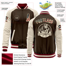 Load image into Gallery viewer, Custom Brown Vintage USA Flag Cream-Maroon Bomber Varsity Letterman Two Tone Zipper Jacket
