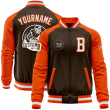 Load image into Gallery viewer, Custom Brown White-Orange Bomber Varsity Letterman Two Tone Zipper Jacket
