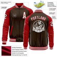 Load image into Gallery viewer, Custom Brown White-Red Bomber Varsity Letterman Two Tone Zipper Jacket
