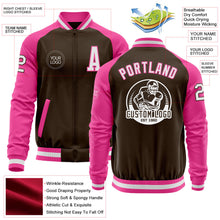 Load image into Gallery viewer, Custom Brown White-Pink Bomber Varsity Letterman Two Tone Zipper Jacket
