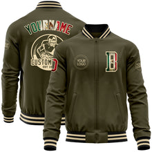 Load image into Gallery viewer, Custom Olive Vintage Mexican Flag Cream-Black Bomber Varsity Letterman Salute To Service Zipper Jacket
