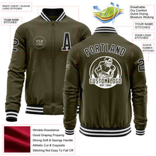 Load image into Gallery viewer, Custom Olive Black-White Bomber Varsity Letterman Salute To Service Zipper Jacket
