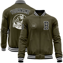 Load image into Gallery viewer, Custom Olive Black-White Bomber Varsity Letterman Salute To Service Zipper Jacket
