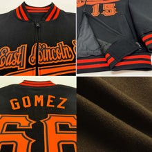 Load image into Gallery viewer, Custom Olive Black-Orange Bomber Varsity Letterman Salute To Service Zipper Jacket
