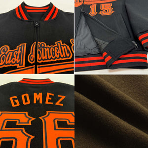 Custom Olive Orange-Black Bomber Varsity Letterman Two Tone Salute To Service Zipper Jacket