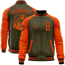 Load image into Gallery viewer, Custom Olive Black-Orange Bomber Varsity Letterman Two Tone Salute To Service Zipper Jacket
