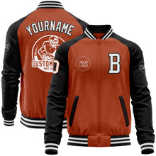 Load image into Gallery viewer, Custom Texas Orange White-Black Bomber Varsity Letterman Two Tone Zipper Jacket
