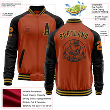 Load image into Gallery viewer, Custom Texas Orange Old Gold-Black Bomber Varsity Letterman Two Tone Zipper Jacket
