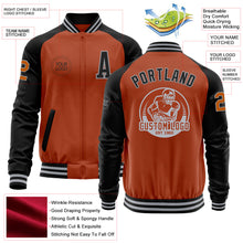 Load image into Gallery viewer, Custom Texas Orange Gray-Black Bomber Varsity Letterman Two Tone Zipper Jacket
