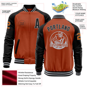 Custom Texas Orange Gray-Black Bomber Varsity Letterman Two Tone Zipper Jacket