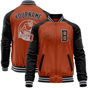 Custom Texas Orange Gray-Black Bomber Varsity Letterman Two Tone Zipper Jacket