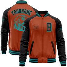 Load image into Gallery viewer, Custom Texas Orange Teal-Black Bomber Varsity Letterman Two Tone Zipper Jacket
