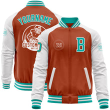 Load image into Gallery viewer, Custom Texas Orange Aqua-White Bomber Varsity Letterman Two Tone Zipper Jacket
