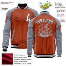 Load image into Gallery viewer, Custom Texas Orange Black-Gray Bomber Varsity Letterman Two Tone Zipper Jacket
