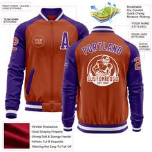 Load image into Gallery viewer, Custom Texas Orange White-Purple Bomber Varsity Letterman Two Tone Zipper Jacket
