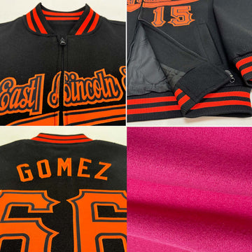 Custom Pink Black-Light Blue Bomber Varsity Letterman Zipper Jacket