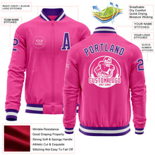 Load image into Gallery viewer, Custom Pink Purple-White Bomber Varsity Letterman Zipper Jacket
