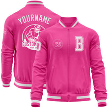 Load image into Gallery viewer, Custom Pink White Bomber Varsity Letterman Zipper Jacket
