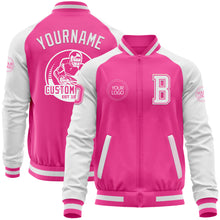 Load image into Gallery viewer, Custom Pink White Bomber Varsity Letterman Two Tone Zipper Jacket
