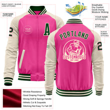 Load image into Gallery viewer, Custom Pink Green-Cream Bomber Varsity Letterman Two Tone Zipper Jacket
