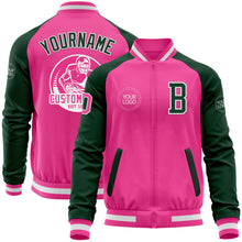 Load image into Gallery viewer, Custom Pink White-Green Bomber Varsity Letterman Two Tone Zipper Jacket
