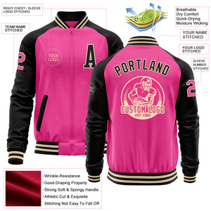 Custom Pink Cream-Black Bomber Varsity Letterman Two Tone Zipper Jacket