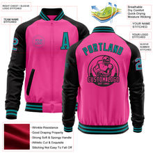 Load image into Gallery viewer, Custom Pink Teal-Black Bomber Varsity Letterman Two Tone Zipper Jacket
