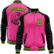 Load image into Gallery viewer, Custom Pink Neon Green-Black Bomber Varsity Letterman Two Tone Zipper Jacket
