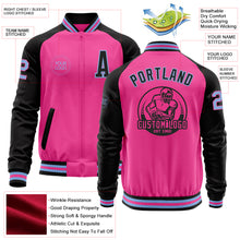 Load image into Gallery viewer, Custom Pink Light Blue-Black Bomber Varsity Letterman Two Tone Zipper Jacket
