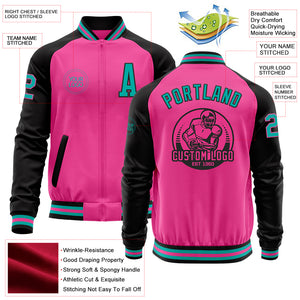 Custom Pink Aqua-Black Bomber Varsity Letterman Two Tone Zipper Jacket