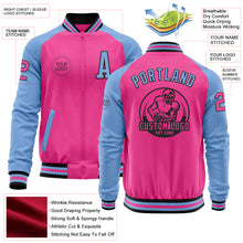 Load image into Gallery viewer, Custom Pink Black-Light Blue Bomber Varsity Letterman Two Tone Zipper Jacket
