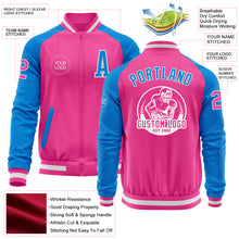 Load image into Gallery viewer, Custom Pink White-Powder Blue Bomber Varsity Letterman Two Tone Zipper Jacket
