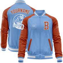 Load image into Gallery viewer, Custom Light Blue White-Texas Orange Bomber Varsity Letterman Two Tone Zipper Jacket
