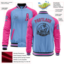 Load image into Gallery viewer, Custom Light Blue Black-Pink Bomber Varsity Letterman Two Tone Zipper Jacket
