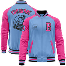 Load image into Gallery viewer, Custom Light Blue Black-Pink Bomber Varsity Letterman Two Tone Zipper Jacket
