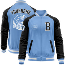 Load image into Gallery viewer, Custom Light Blue White-Black Bomber Varsity Letterman Two Tone Zipper Jacket
