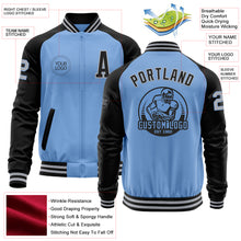 Load image into Gallery viewer, Custom Light Blue Gray-Black Bomber Varsity Letterman Two Tone Zipper Jacket
