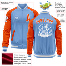 Load image into Gallery viewer, Custom Light Blue White-Orange Bomber Varsity Letterman Two Tone Zipper Jacket
