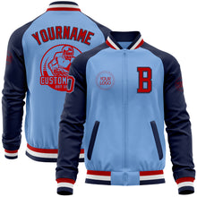 Load image into Gallery viewer, Custom Light Blue Red-Navy Bomber Varsity Letterman Two Tone Zipper Jacket
