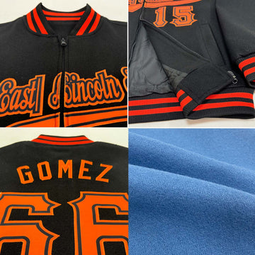 Custom Light Blue Orange-Navy Bomber Varsity Letterman Two Tone Zipper Jacket