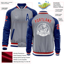 Load image into Gallery viewer, Custom Gray Red-Royal Bomber Varsity Letterman Two Tone Zipper Jacket
