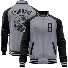 Load image into Gallery viewer, Custom Gray Black Bomber Varsity Letterman Two Tone Zipper Jacket
