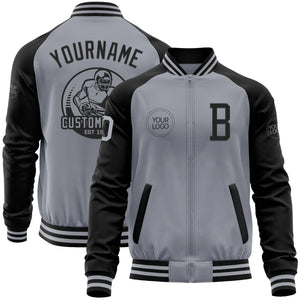 Custom Gray Black Bomber Varsity Letterman Two Tone Zipper Jacket